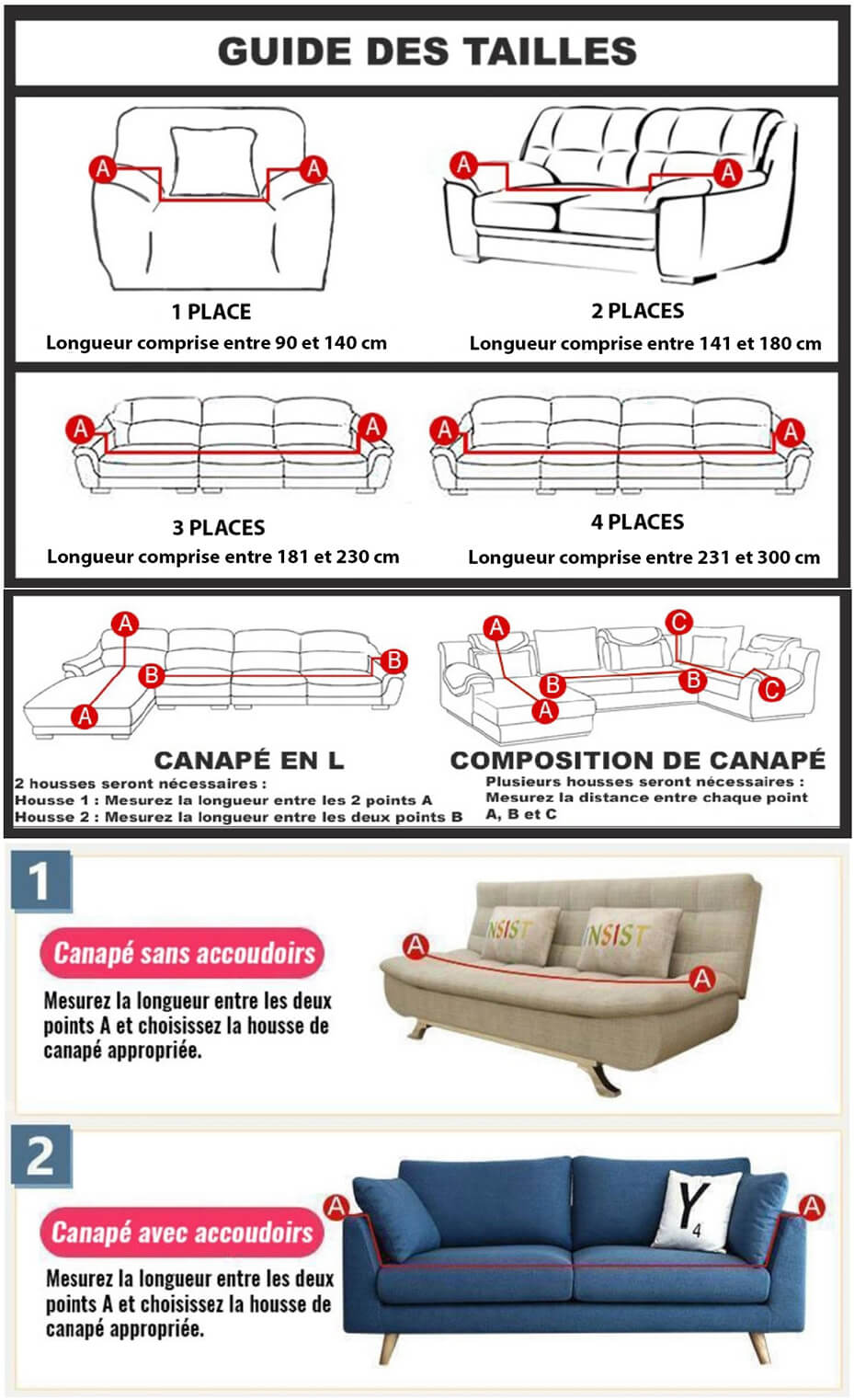 Housse de Canapé Imperméable Gris Foncé