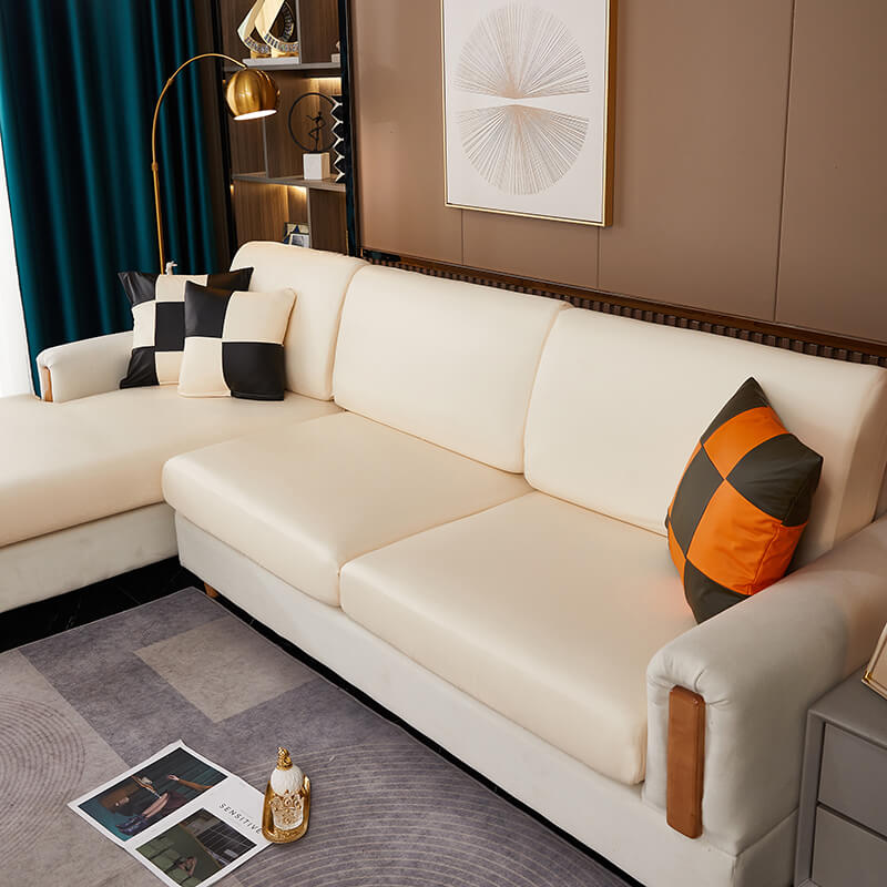 Housse Assise de Canapé d'Angle Simili Cuir Beige
