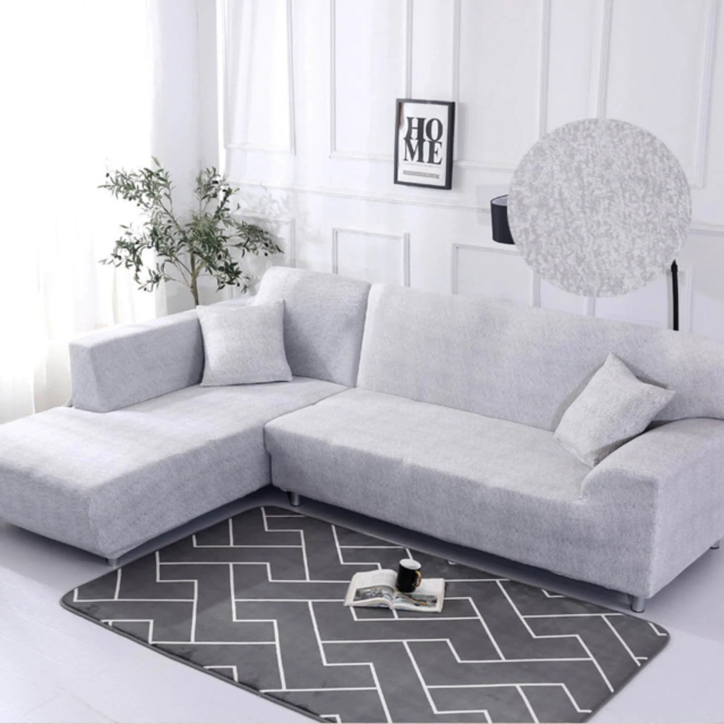 Housse de Canapé d’Angle Extensible Unie – Gris Clair Élégant