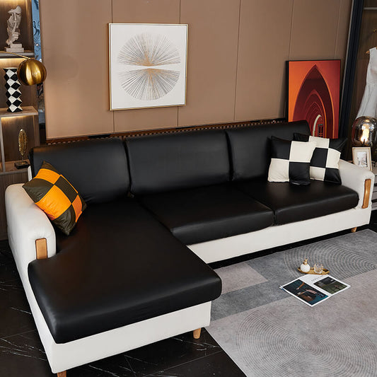 Housse Assise de Canapé d'Angle Simili Cuir Noir