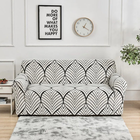 Housse de Canapé Extensible Art Déco – Motif Noir & Blanc