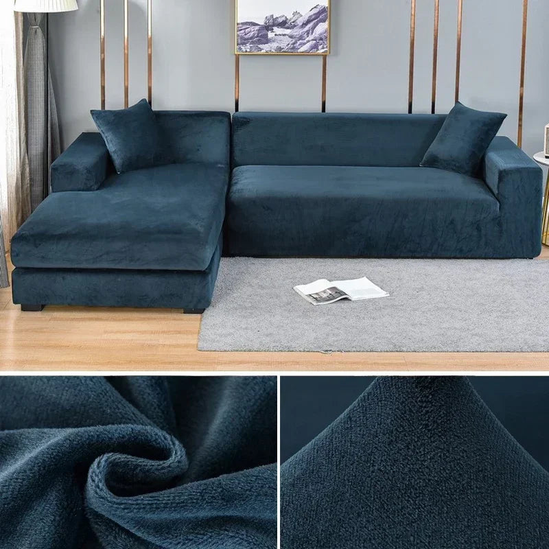 Housse de canapé d'angle en velours bleu marine