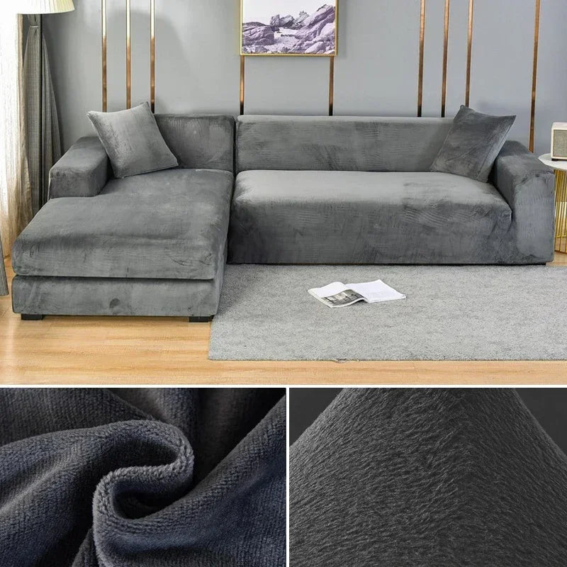 Housse de canapé d'angle en velours gris