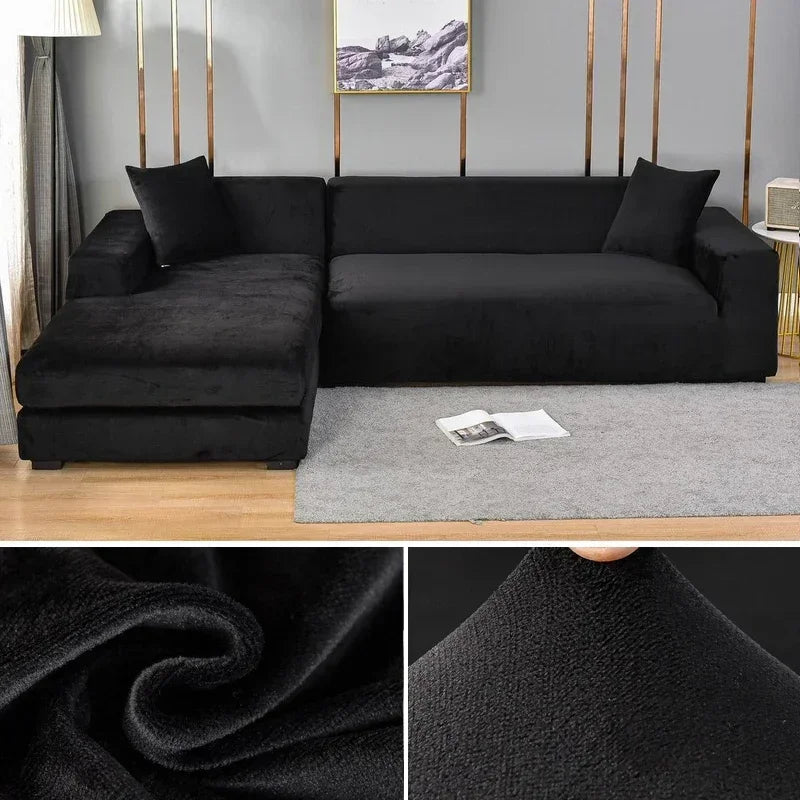 Housse de canapé d'angle en velours noire