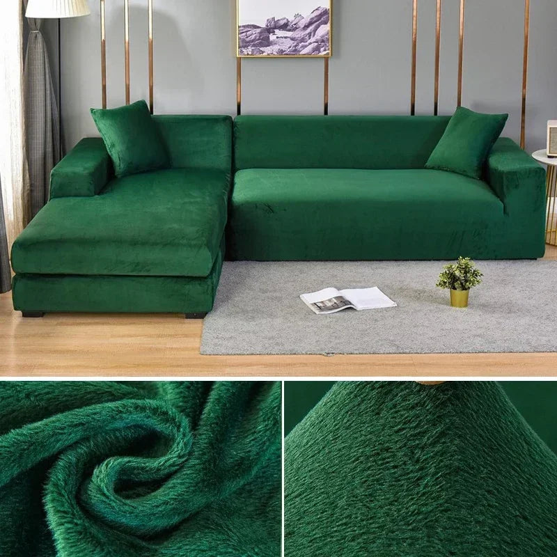 Housse de canapé d'angle en velours vert