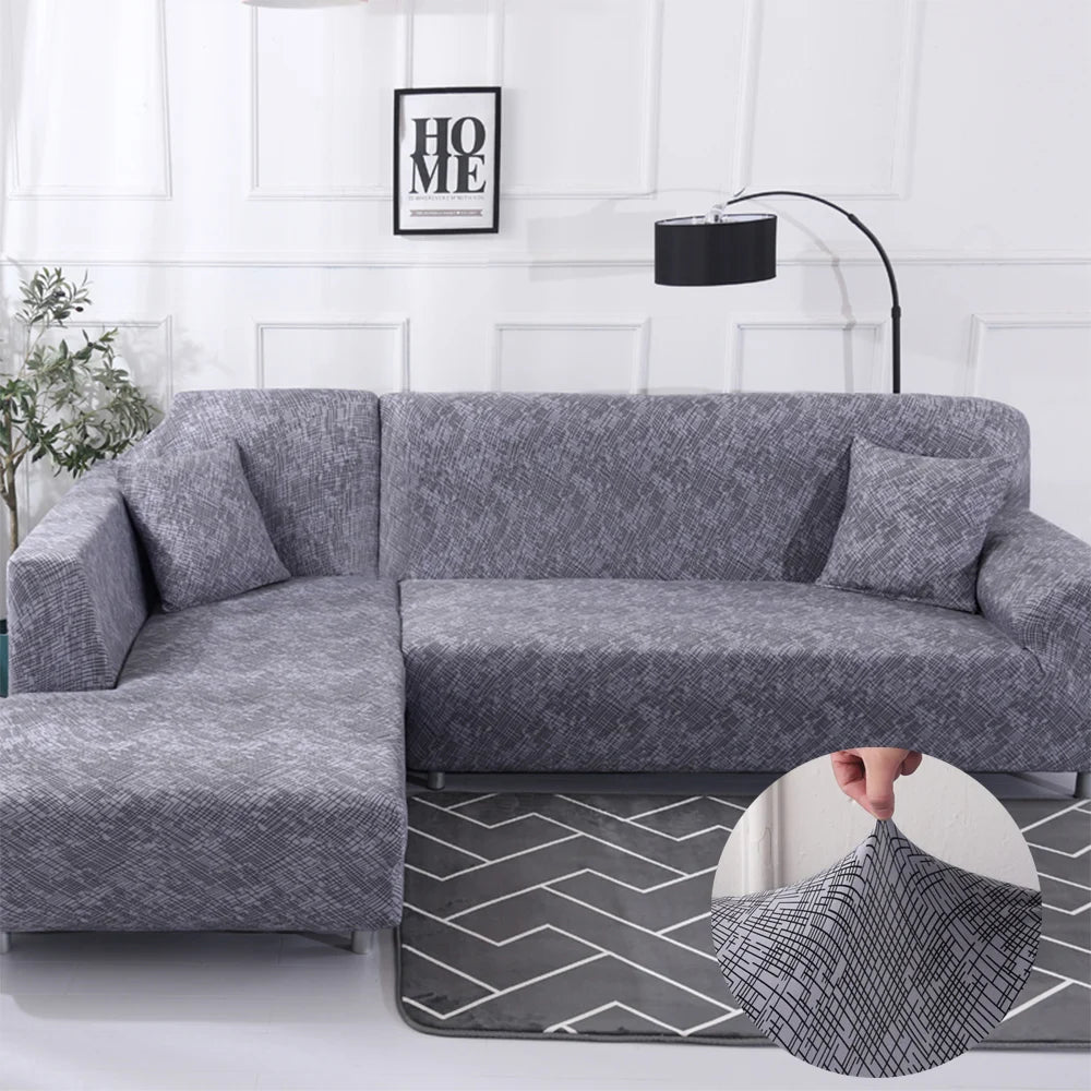 Housse de canapé d’angle extensible quadrillée gris foncé ajustable