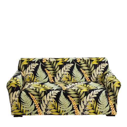 Housse de Canapé Extensible Motif Feuillage Tropical Vert & Jaune