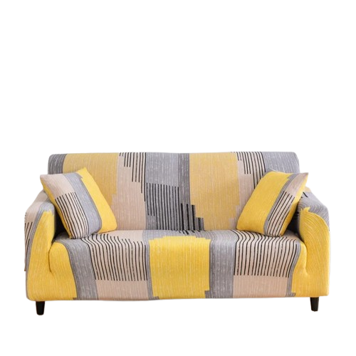 Housse de Canapé Extensible Motif Géométrique Jaune & Gris