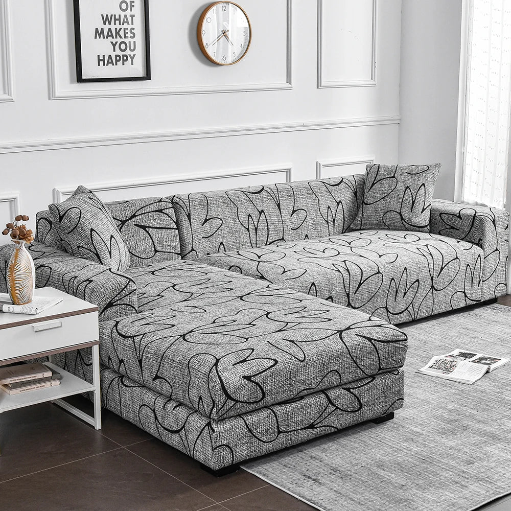 Housse de canapé extensible noir et blanc à motif floral moderne – ajustable et lavable