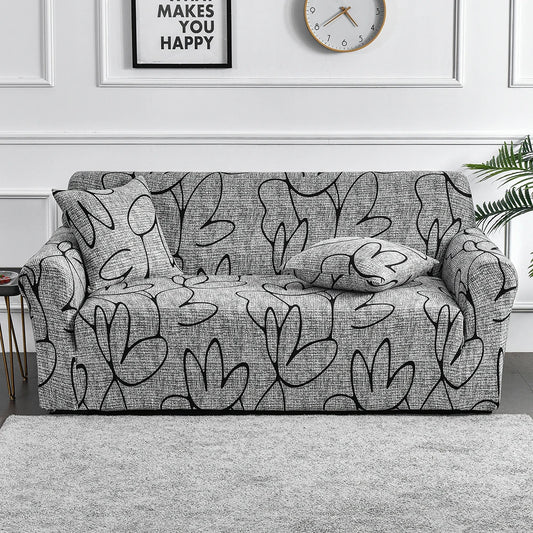 Housse de canapé extensible noir et blanc à motif floral moderne – ajustable et lavable
