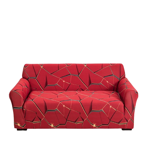 Housse de Canapé Extensible Rouge à Motifs Géométriques Dorés
