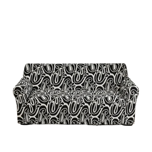 Housse de Canapé Extensible Noire – Motifs Orientaux Blancs