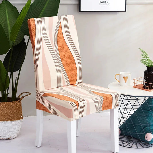 Housse de chaise extensible aux motifs ondulés beige et orange