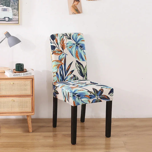 Housse de chaise extensible avec imprimé feuillage tropical bleu et orange