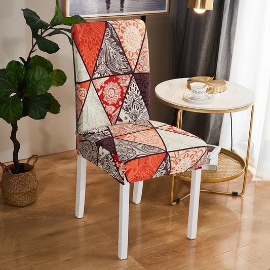 Housse de chaise extensible avec motif patchwork oriental rouge et prune