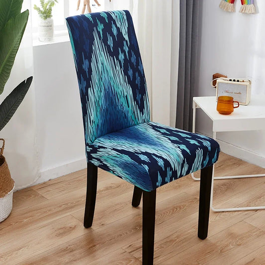 Housse de chaise extensible bleu avec motif graphique effet cascade