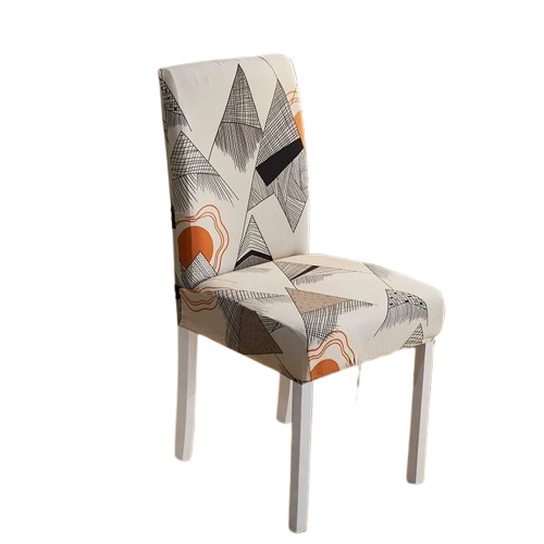 Housse de chaise extensible motif géométrique beige et orange – style moderne et élégant