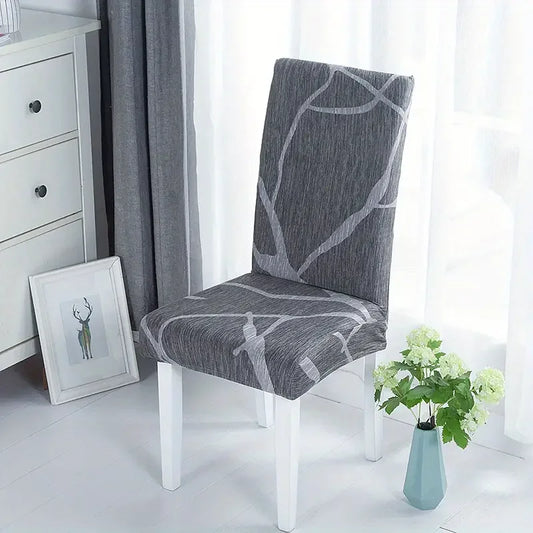 Housse de chaise grise extensible avec motif abstrait blanc