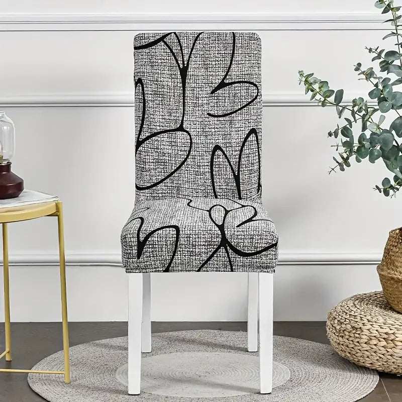 Housse de chaise imprimée moderne noir et gris – extensible, ajustement parfait