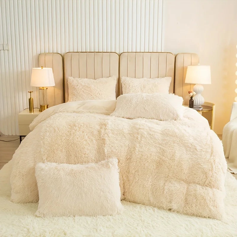 Housse de couette en fourrure beige