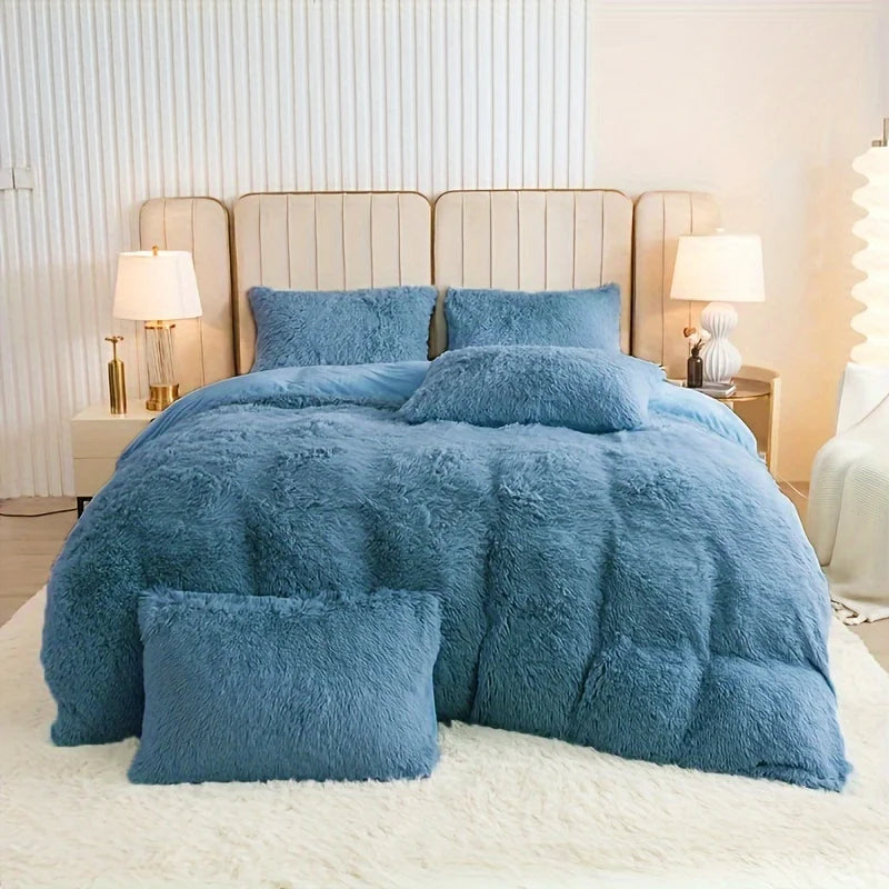 Housse de couette en fourrure bleu