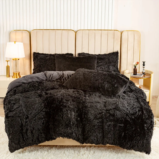 Housse de couette en fourrure noire