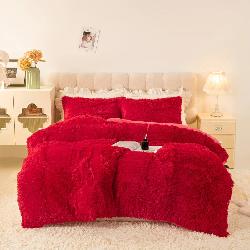 Housse de couette en fourrure rouge