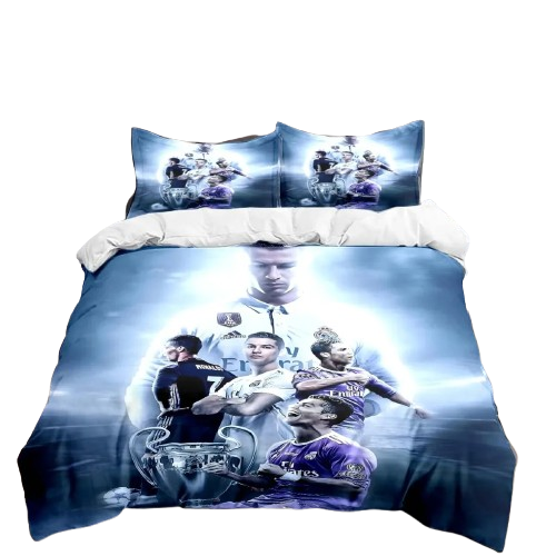 Housse de couette foot Champions League Cristiano Ronaldo en microfibre 3D.