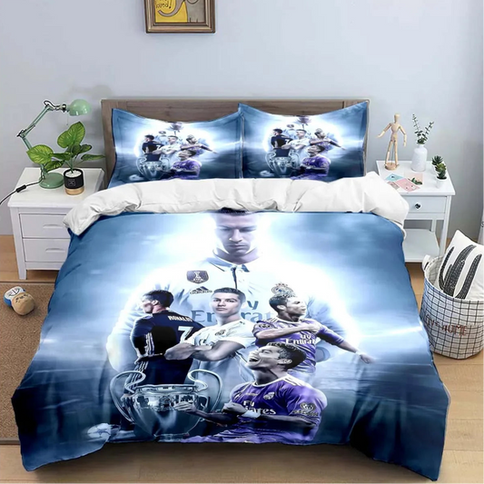 Housse de couette foot Champions League Cristiano Ronaldo en microfibre 3D.