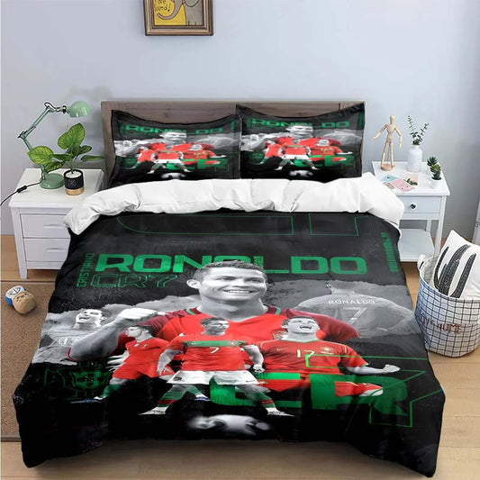 Housse de couette foot Cristiano Ronaldo CR7 en imprimé 3D sur microfibre polyester.