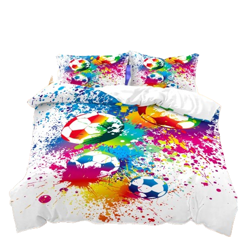 Housse de couette foot Splash de Couleurs avec ballons de football multicolores éclaboussures.