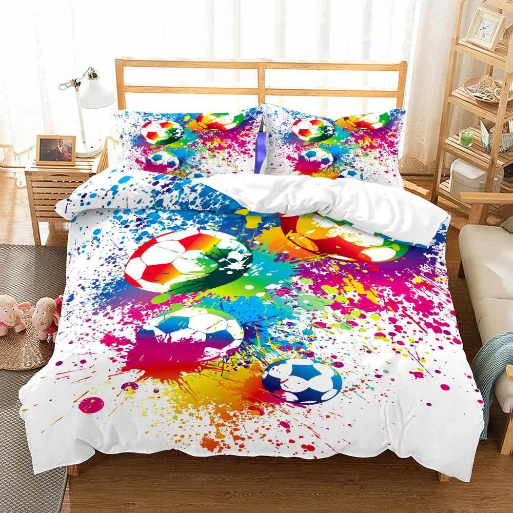 Housse de couette foot Splash de Couleurs avec ballons de football multicolores éclaboussures.