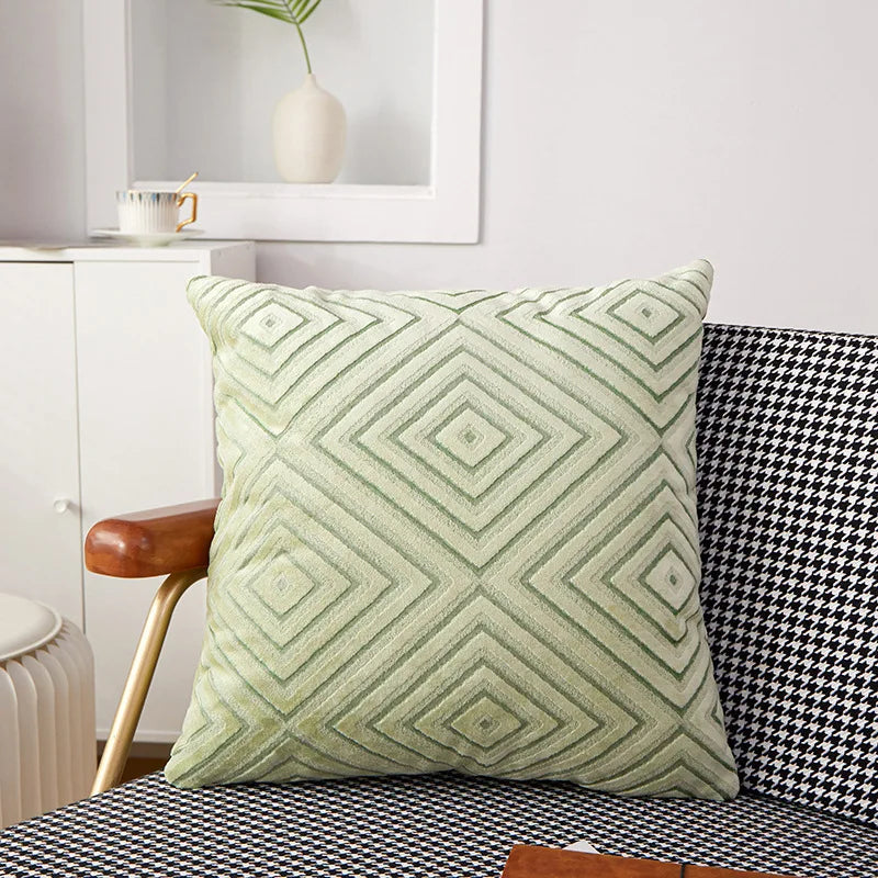 Housse de coussin géométrique verte 45x45 cm – Motif losange moderne décoratif