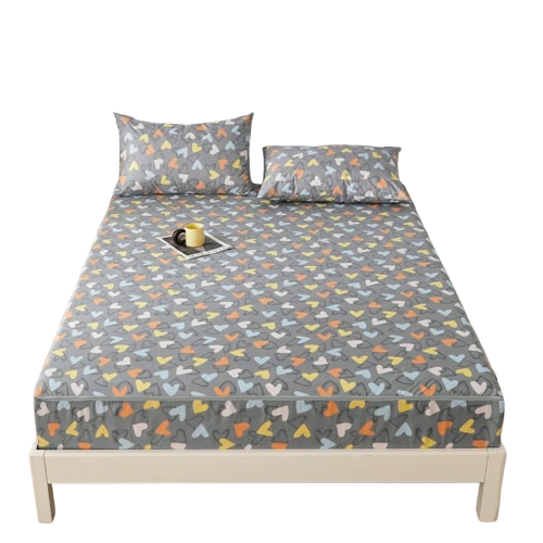 Housse de matelas grise imperméable avec motifs cœurs colorés – Protège-matelas étanche et respirant