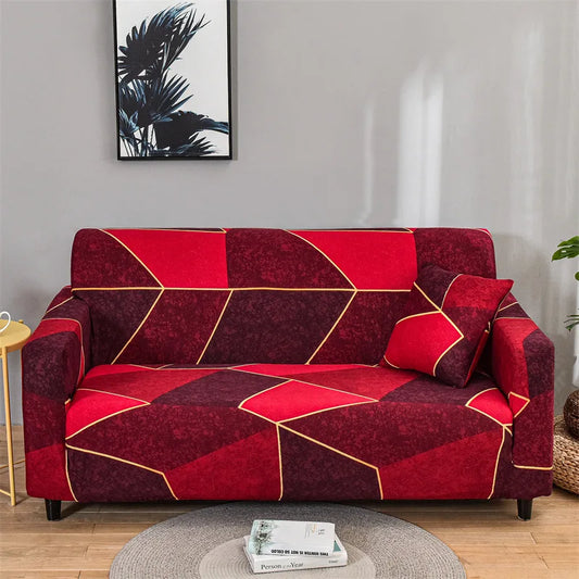 Housse extensible pour canapé rouge à motif géométrique