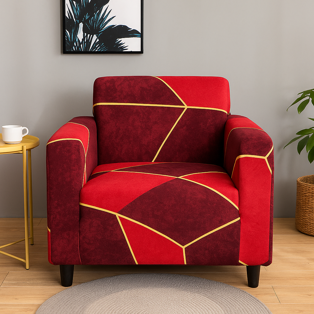 Housse extensible pour fauteuil rouge à motif géométrique