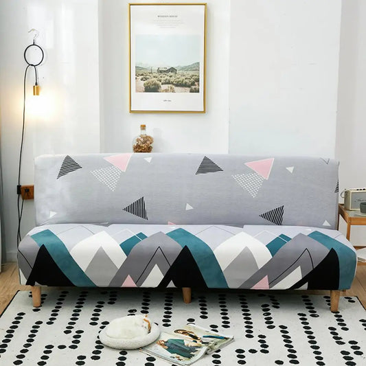 Housse pour canapé-lit sans accoudoirs motif géométrique scandinave gris, rose et bleu