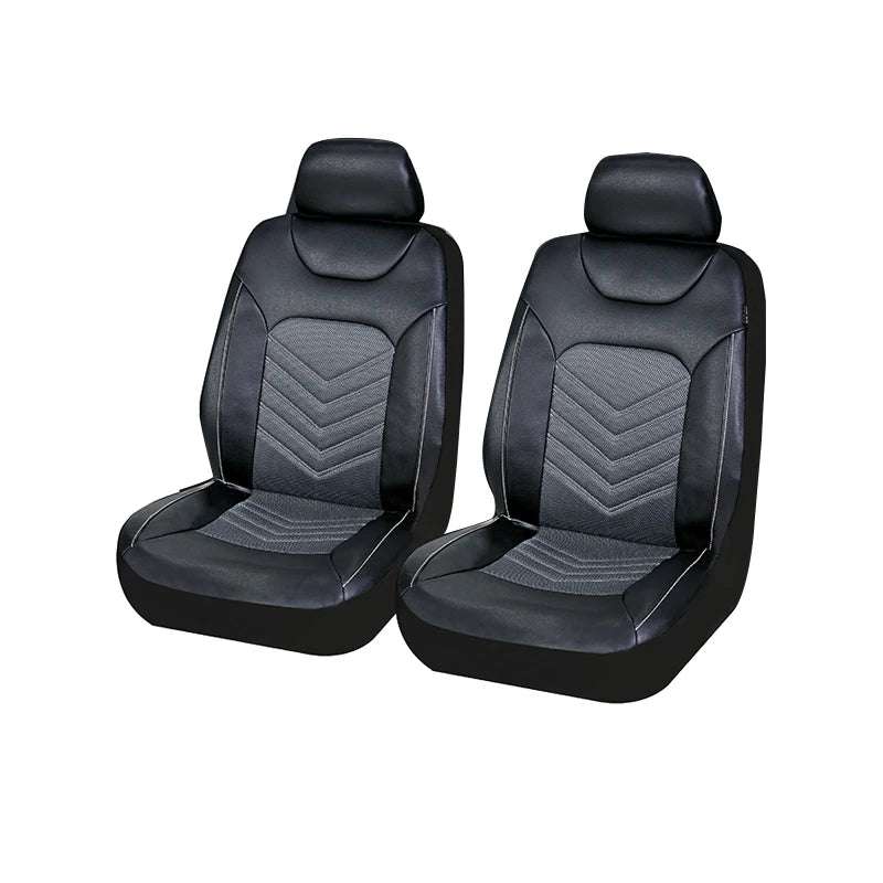 Housses de siège AUTO avant en cuir PU noir et mesh gris, couvrant sièges avant, banquette et appuie-têtes, style racing. zoom