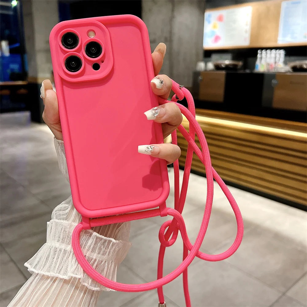 Coque iPhone avec Cordon Tour de Cou – Silicone Antichoc Coloré