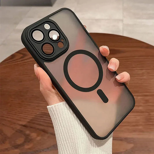 Coque Magnétique Givrée de Luxe pour iPhone | Translucide, Anti-Choc & Compatible MagSafe