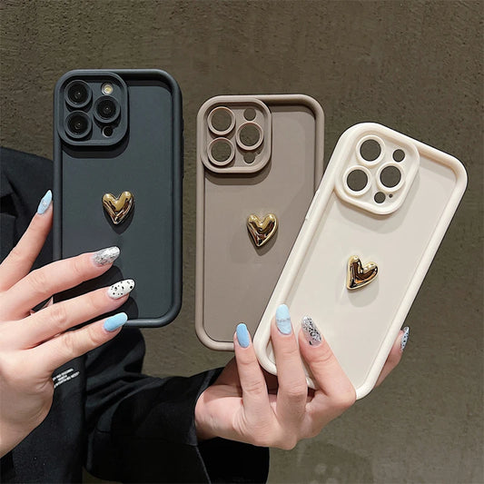 Coque iPhone Cœur Doré 3D – Silicone Mat Antichoc