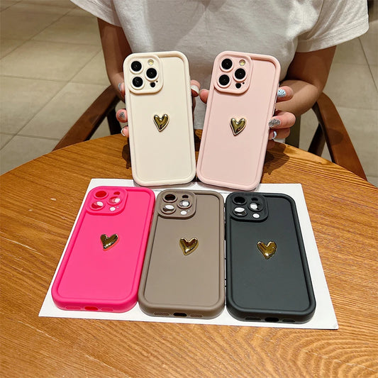 Coque iPhone Cœur Doré 3D – Silicone Mat Antichoc