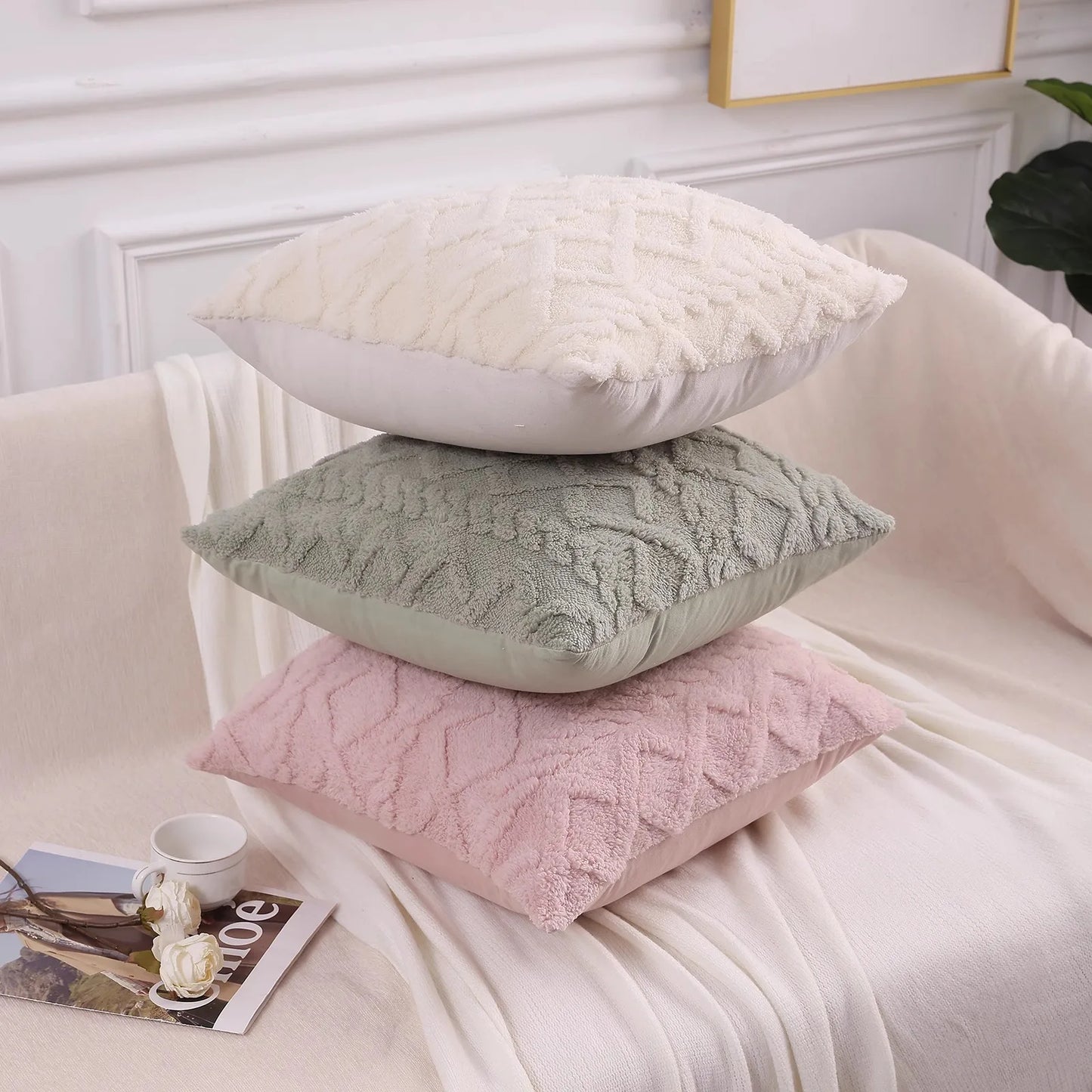 Housse de Coussin Carré Déco Luxe en Coton