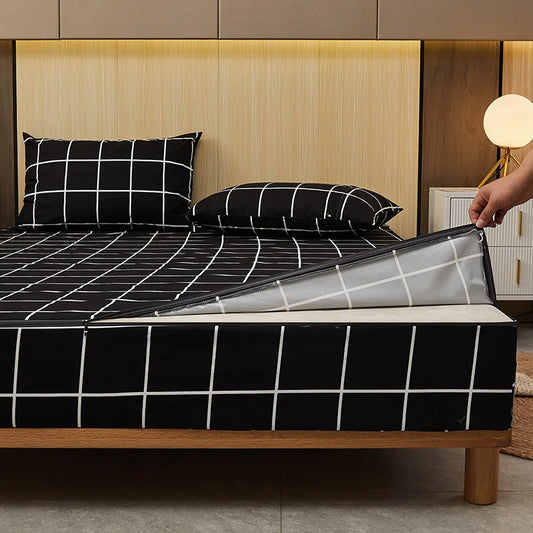 Housse de Matelas Imperméable à Carreaux Noirs – Protège-Matelas Moderne & Anti-Acariens