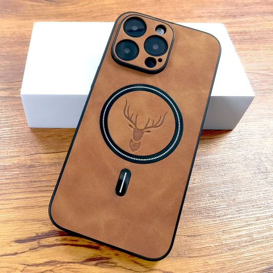 Coque iPhone Cuir PU Motif Cerf – Antichoc & MagSafe
