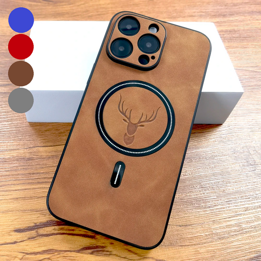 Coque iPhone Cuir PU Motif Cerf – Antichoc & MagSafe