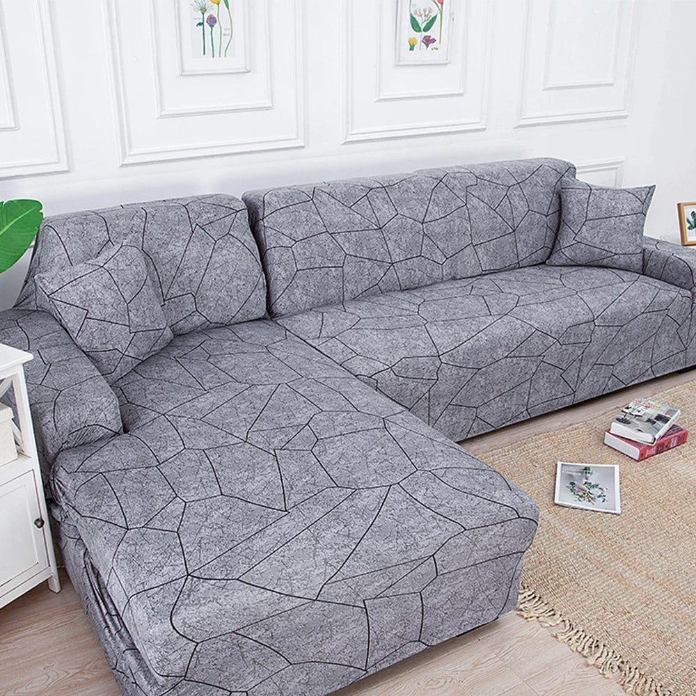 housse de canapé d’angle extensible gris foncé effet pierre craquelée