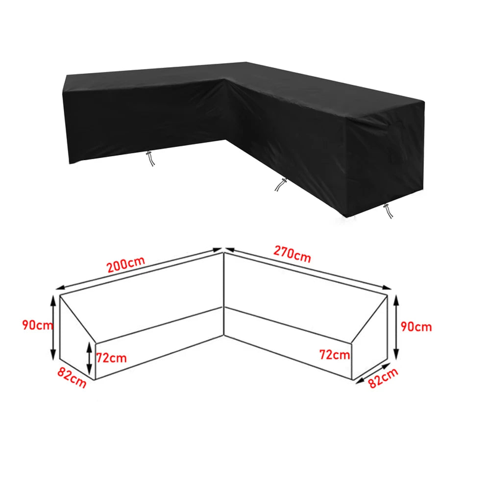 Housse pour canapé d’angle extérieur, couleur noire, dimensions 200x270x900x72x82cm, idéale pour toutes saisons