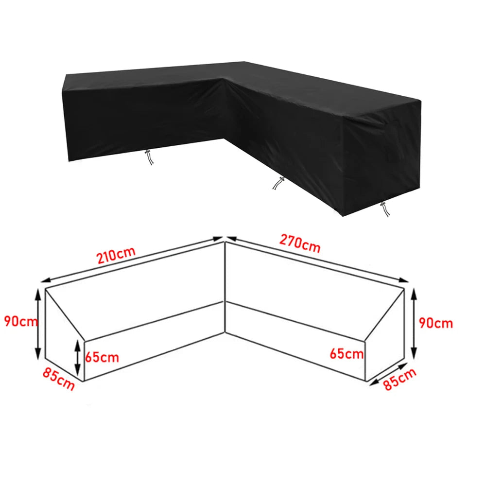 Housse pour canapé d’angle extérieur, couleur noire, dimensions 210x270x90x65x85 cm, idéale pour toutes saisons