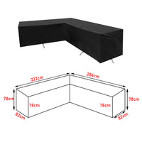 Thumbnail for Housse imperméable noire pour canapé de jardin en angle, dimensions 222x286x78x82 cm, équipée de systèmes d’aération.